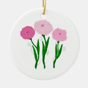 Delicate Roze Chrysanten Keramisch Ornament