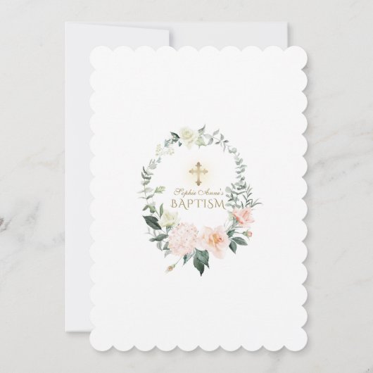 Delicate Roze Crème Bloemen Frame Goud Doop Kaart (Achterkant)