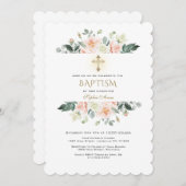 Delicate Roze Crème Bloemen Frame Goud Doop Kaart (Voorkant / Achterkant)