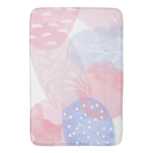 Delicate Roze en Blauwe Abstracte Waterverf Vorm Badmat (Voorkant Verticaal)