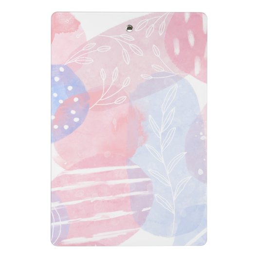Delicate Roze en Blauwe Abstracte Waterverf Vorm Mini Klembord (Achterkant)