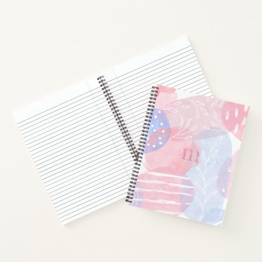 Delicate Roze en Blauwe Abstracte Waterverf Vorm Notitieboek (Binnen)