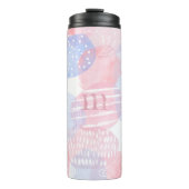Delicate Roze en Blauwe Abstracte Waterverf Vorm Thermosbeker (Voorkant)