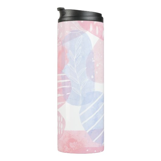 Delicate Roze en Blauwe Abstracte Waterverf Vorm Thermosbeker (Geroteerd rechts)