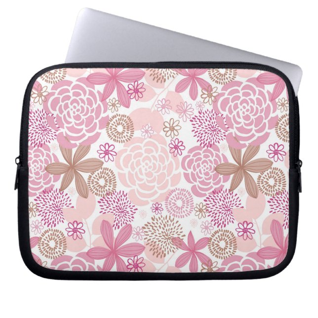 Delicate roze en bruine Floral Pattern Laptop Sleeve (Voorkant)