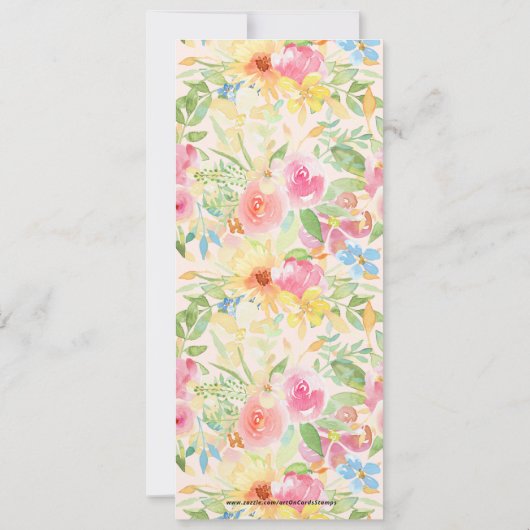 Delicate roze en gele bloemenboeket & patroon kaart (Achterkant)