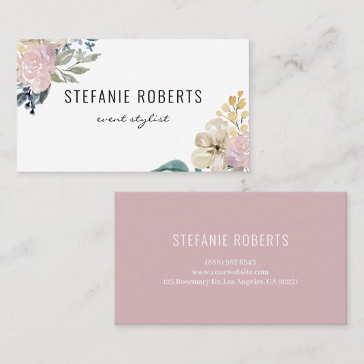 Delicate roze en gele Waterverf bloemen Visitekaartje (Voorkant / Achterkant)