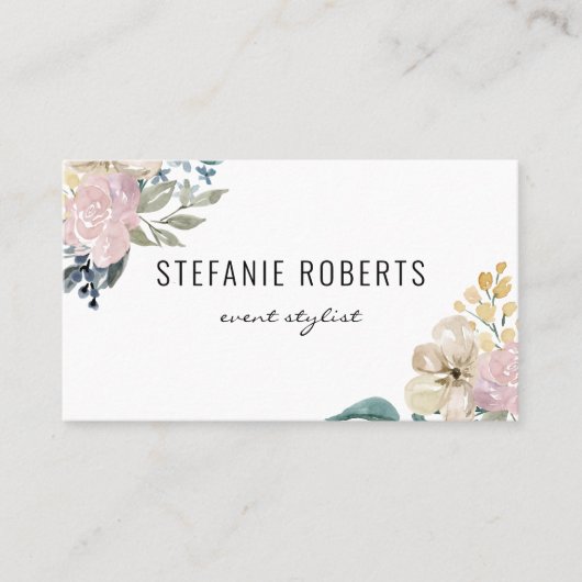 Delicate roze en gele Waterverf bloemen Visitekaartje (Voorkant)