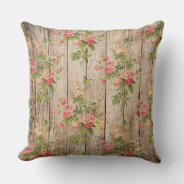 Delicate Roze en Witte Bloemen op Hout Kussen