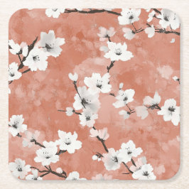 Delicate roze en witte Sakura-takken op marineblau Kartonnen Onderzetters