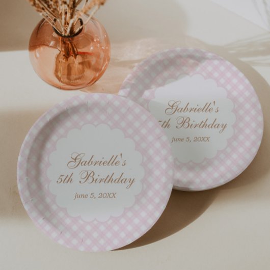 Delicate Roze Gingham Plaid Papieren Bordje