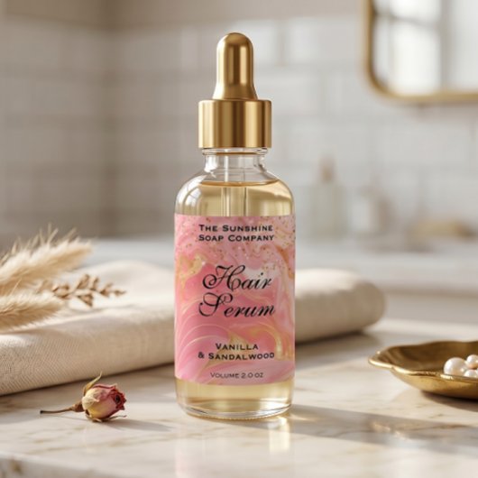 Delicate Roze Glitter & Gouden Dripfles Etiket