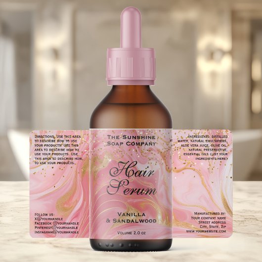 Delicate Roze Glitter & Gouden Dripfles Etiket