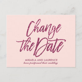 Delicate Roze Glitter schrift datum wijzigen Aankondigingskaart