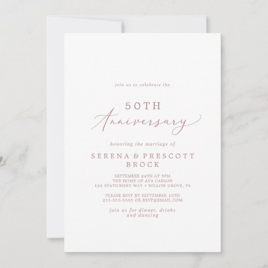 Delicate Roze Goud 50ste Huwelijksverjaardag Kaart (Voorkant)