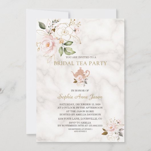 Delicate Roze Gouden Bloem Bruids Bruiloft Theepar Kaart (Voorkant)