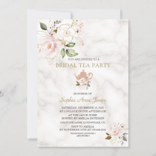 Delicate Roze Gouden Bloem Bruids Bruiloft Theepar Kaart