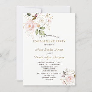 Delicate Roze Gouden Bloemen Monogram Verlovingsri Kaart