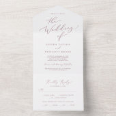 Delicate Roze Gouden Kalligrafie Bruiloft All In One Uitnodiging (Binnen)
