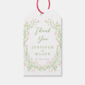 Delicate roze groene wilde bloem bruiloft dank u cadeaulabel (Voorkant)