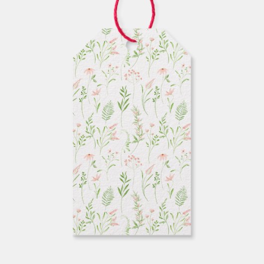 Delicate roze groene wilde bloem bruiloft dank u cadeaulabel (Achterkant)