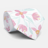 Delicate roze groene wilde bloemen Waterverf Stropdas (Opgerold)