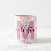 Delicate roze groene wilde bloemen Waterverf Tweekleurige Koffiemok (Center)