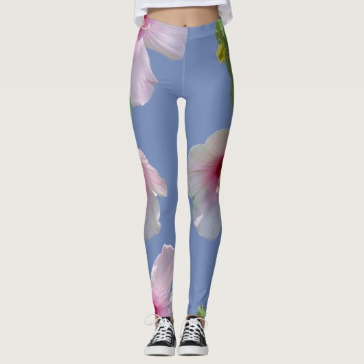 Delicate roze hibiscus leggings (Voorkant)