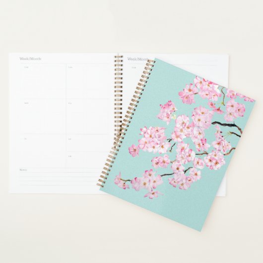 Delicate Roze kersenbloesem in blauwe achtergrond Planner (Display)