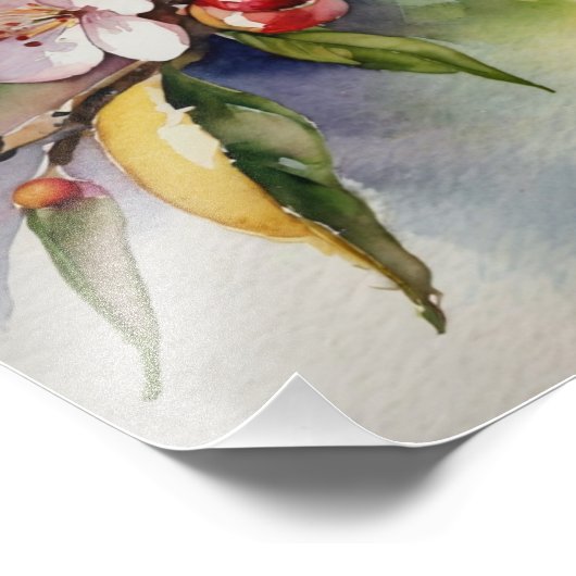 Delicate roze kersenbloesem Waterverf schilderij Foto Afdruk (Hoek)