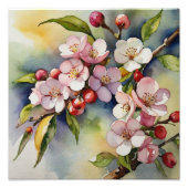 Delicate roze kersenbloesem Waterverf schilderij Foto Afdruk (Voorkant)