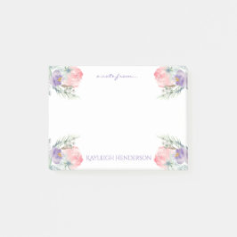 Delicate Roze Lavendel Waterverf Bloemen Monogram Post-it® Notes