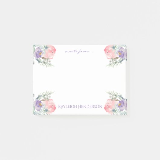Delicate Roze Lavendel Waterverf Bloemen Monogram Post-it® Notes (Voorkant)