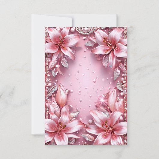 Delicate roze lelies bruiloft lijst kaart (Voorkant)