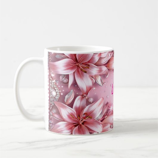 Delicate roze lelies koffiemok (Links)