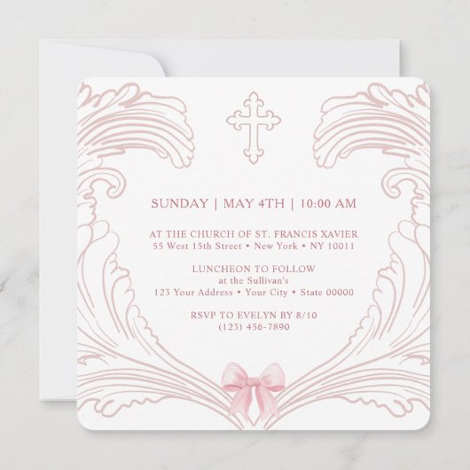 Delicate roze Lijst doopplein Kaart (Achterkant)