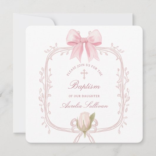 Delicate roze Lijst doopplein Kaart (Voorkant)