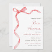 Delicate Roze Lint Bow Modern Meisje Baby shower Save The Date (Voorkant)