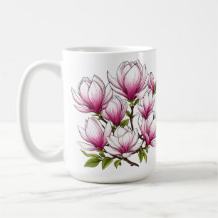 Delicate Roze Magnolia Bloemen Aan Tak Koffiemok