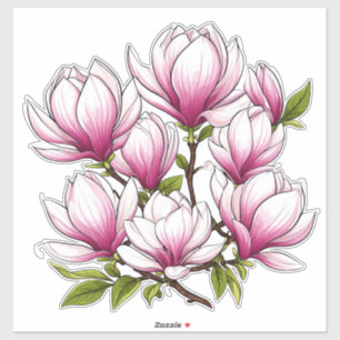 Delicate Roze Magnolia Bloemen Aan Tak Sticker