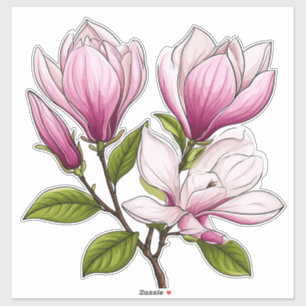 Delicate Roze Magnolia Bloemen Aan Tak Sticker