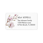 Delicate roze magnolia bloesems nieuw adres etiket (Voorkant)