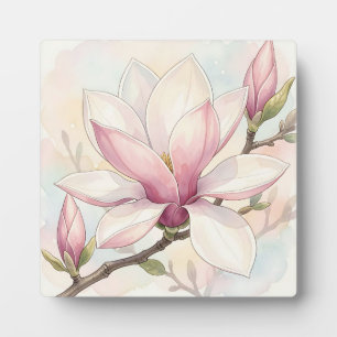 Delicate Roze Magnolia Watercolor Bloei Fotoplaat