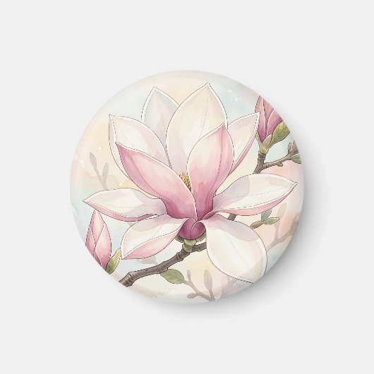 Delicate Roze Magnolia Watercolor Bloei Magneet (Voorkant)