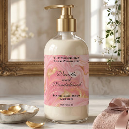Delicate Roze Marmer & Goud Folie Cosmetica Fles Rechthoekige Sticker