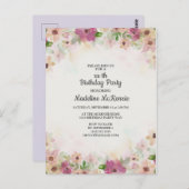 Delicate Roze Paarse Aquarel Bloemige Verjaardag Briefkaart (Voorkant / Achterkant)
