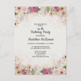 Delicate Roze Paarse Aquarel Bloemige Verjaardag Briefkaart