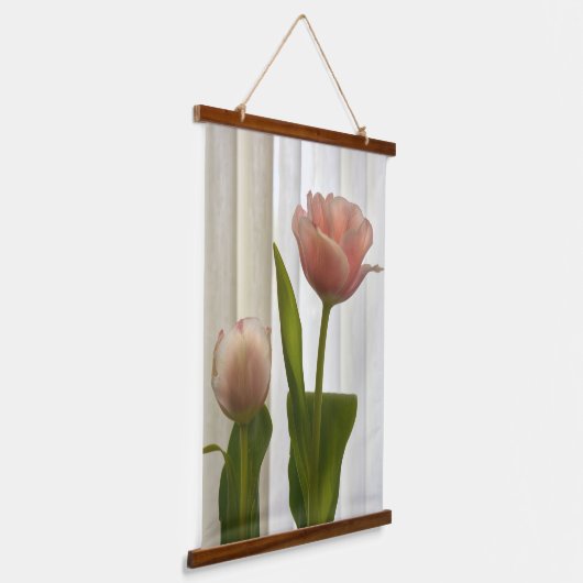 Delicate roze pasteltulpen Mooie fotografische Hangend Wandkleed (Gebogen)