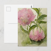 Delicate roze pioenrozen briefkaart (Voorkant / Achterkant)