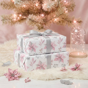 Delicate Roze Poinsettia Winter Botanicals TMF26 Cadeaupapier